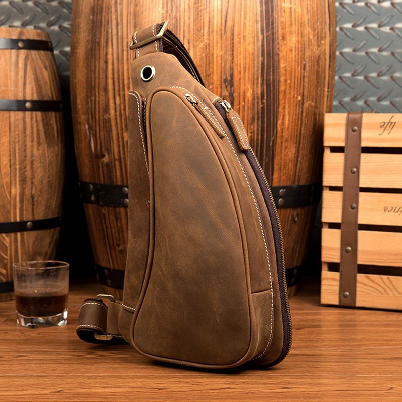 Vintage Crazy Horse Leather Mens Sling Bag