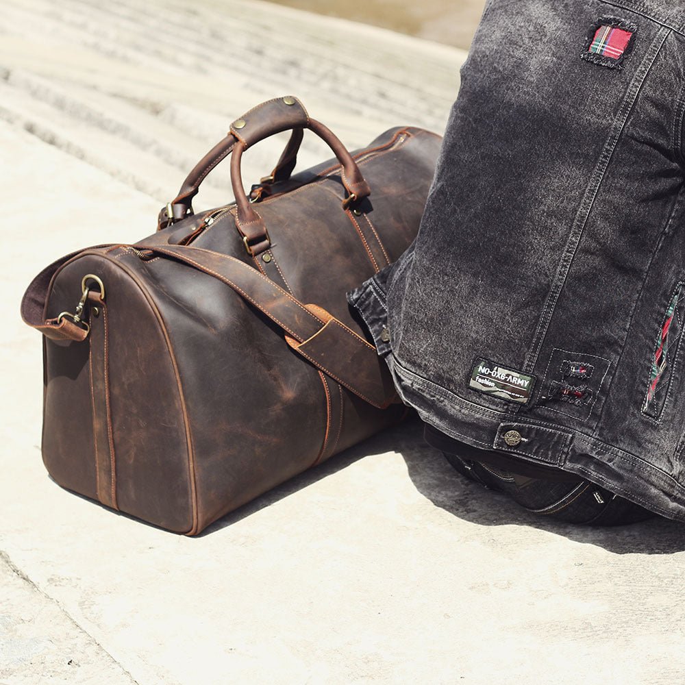 Full Grain Leather Weekender Travel Duffel Luggage Bag