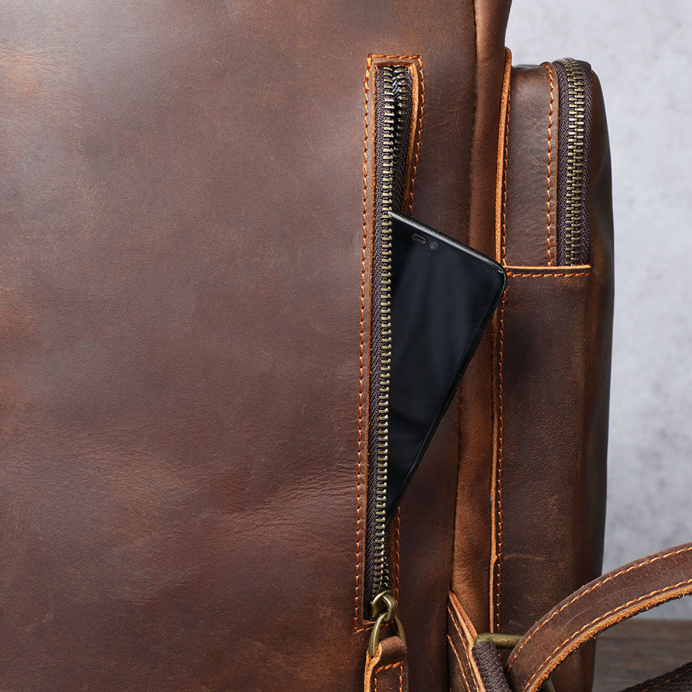 Large Brown Leather School Backpack