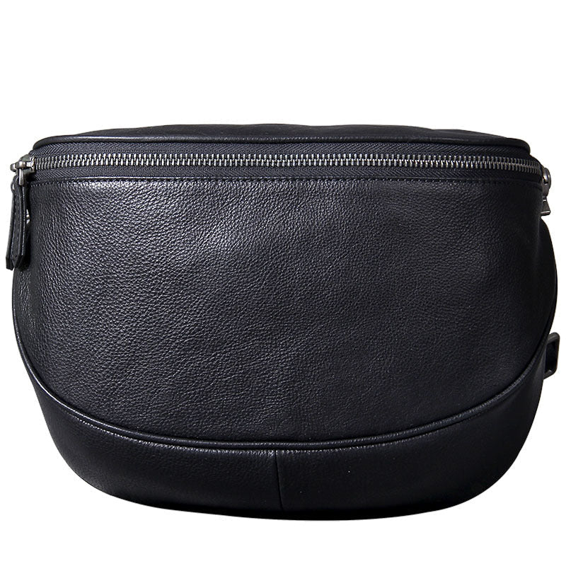 Black Leather Crossbody Sling Bag for Men