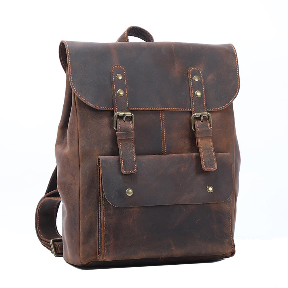 Retro Leather School Backpack for Men