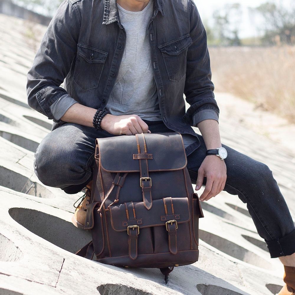 Classic Full Grain Leather School Backpack