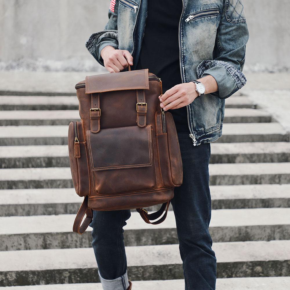Large Brown Leather School Backpack