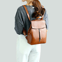 Load image into Gallery viewer, Brown Zipper Convertible Leather Backpack
