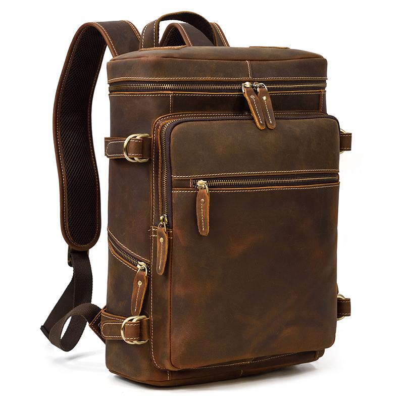 Large Zipper Handmade School Leather Backpack for Men