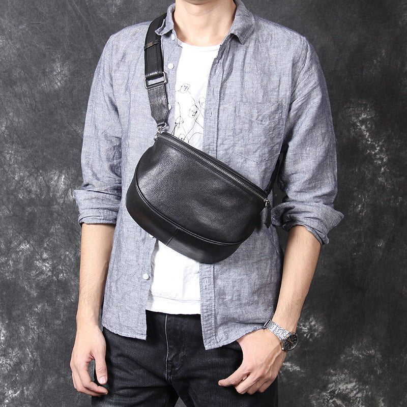 Black Leather Crossbody Sling Bag for Men