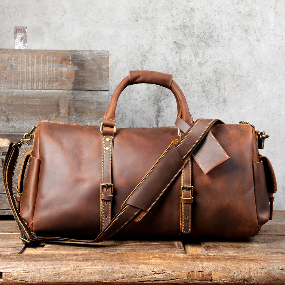 Travel Leather Weekender Bag for Men Full-Open