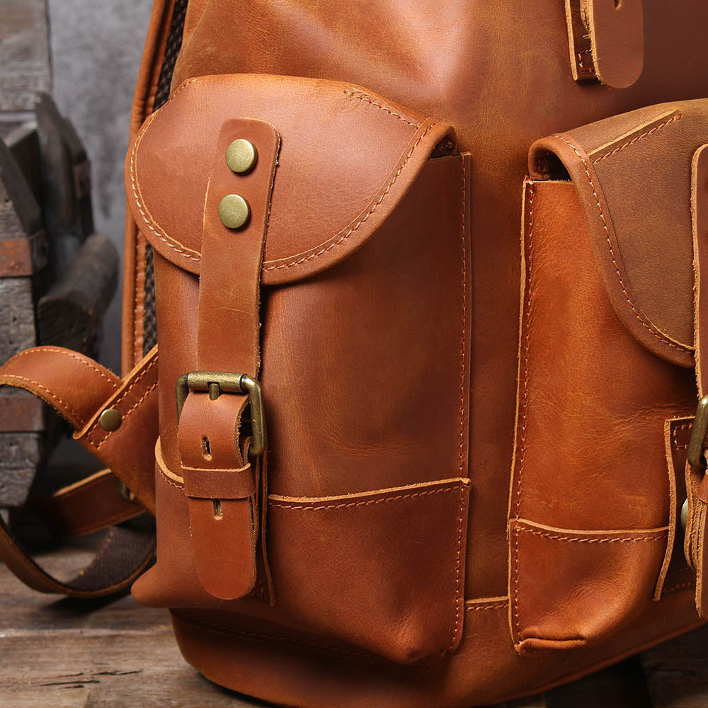 Dark Coffee Leather Full Grain School Backpack