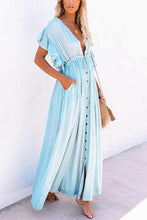 Load image into Gallery viewer, Button Drawstring Waist Maxi Cover Dress
