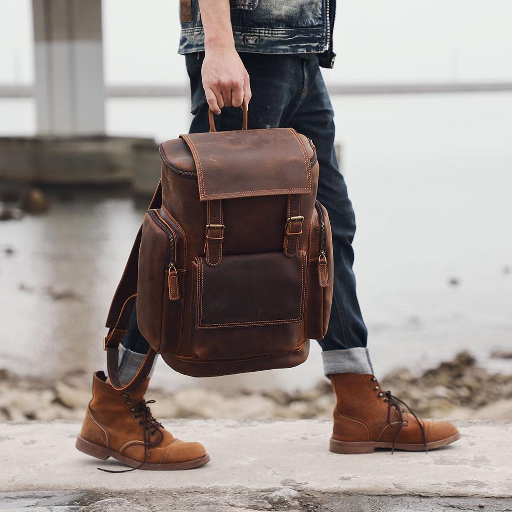 Large Brown Leather School Backpack