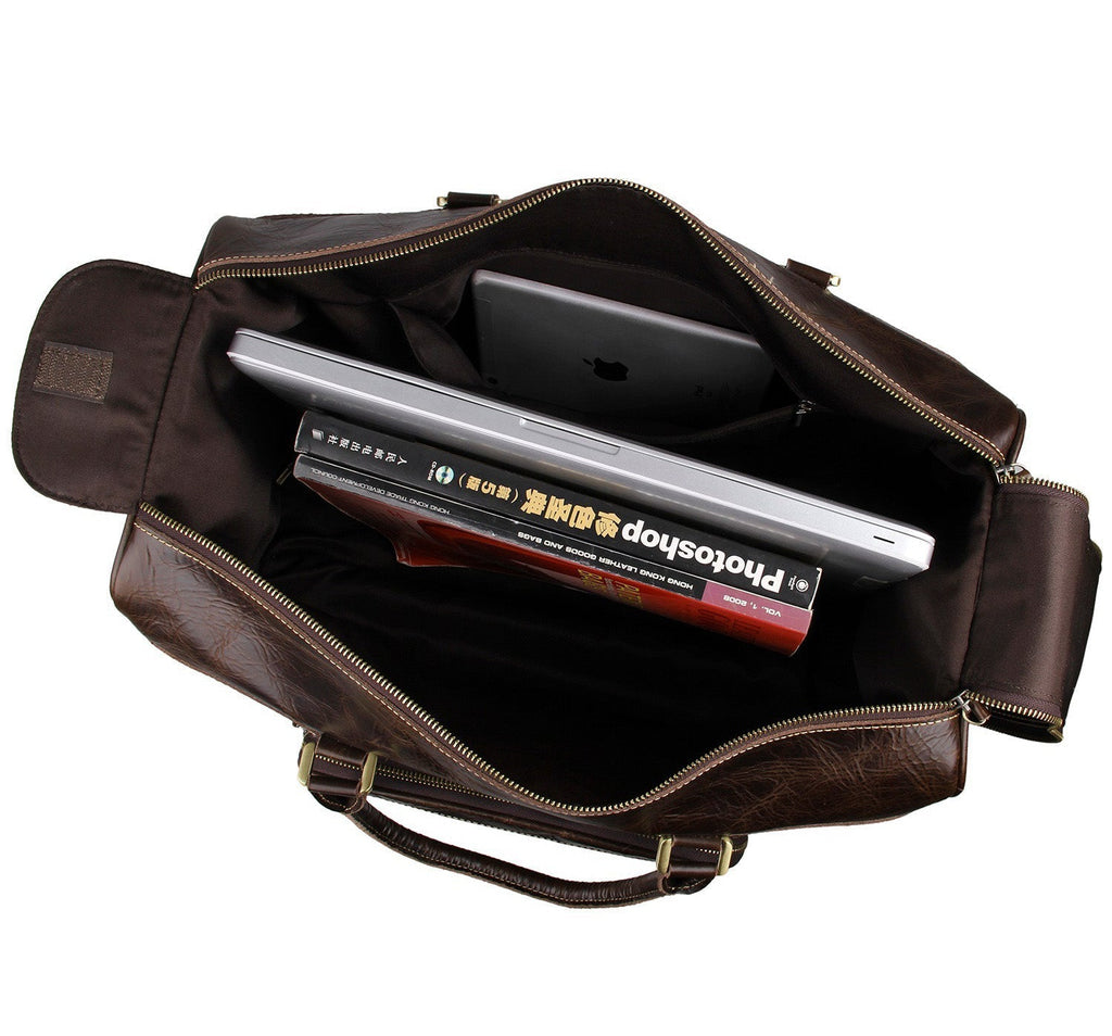 Coffee Leather Trolley Bag Carry on