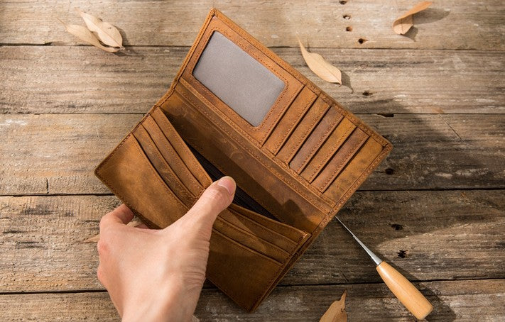 Vintage Slim Cool long Wallet Leather Wallet Bifold Long Wallets