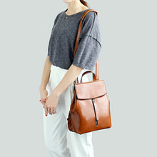 Load image into Gallery viewer, Brown Zipper Convertible Leather Backpack
