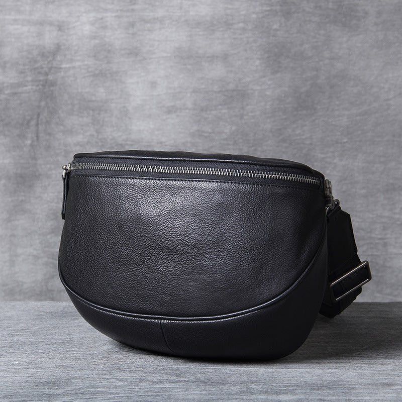Black Leather Crossbody Sling Bag for Men