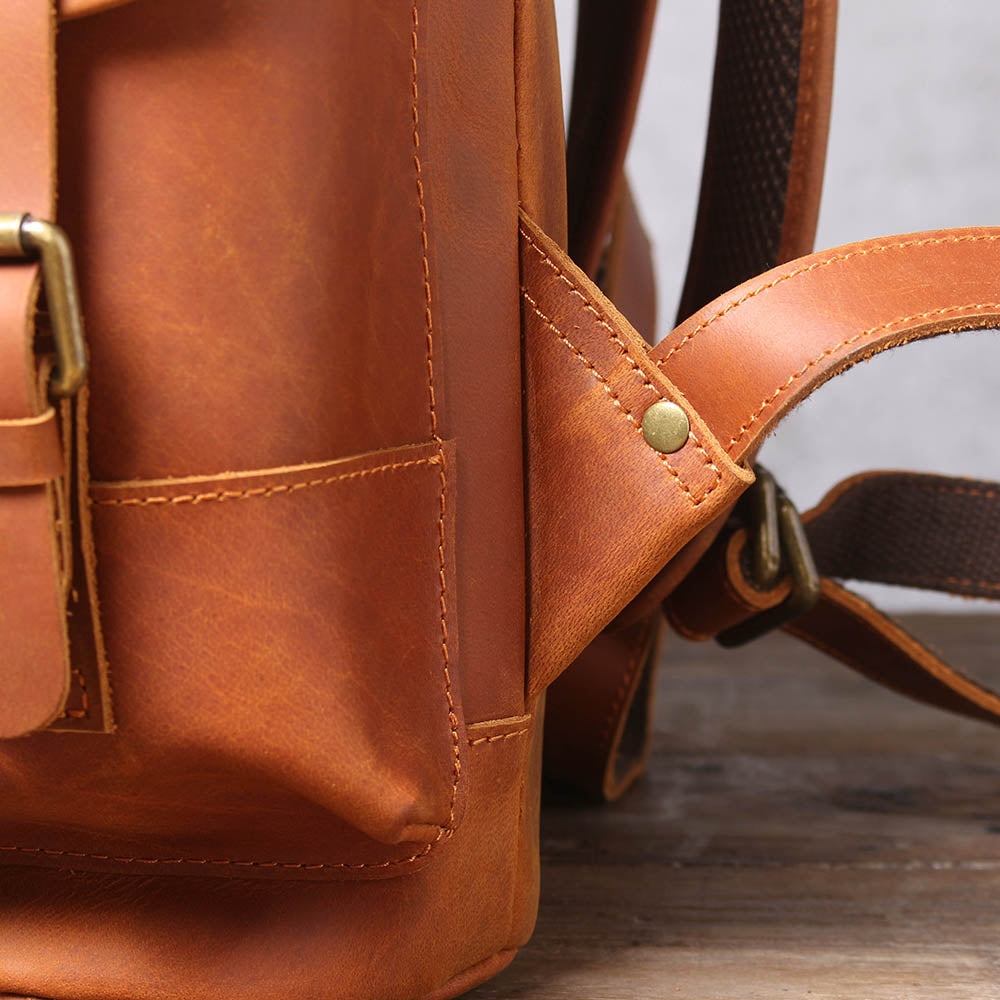 Dark Coffee Leather Full Grain School Backpack