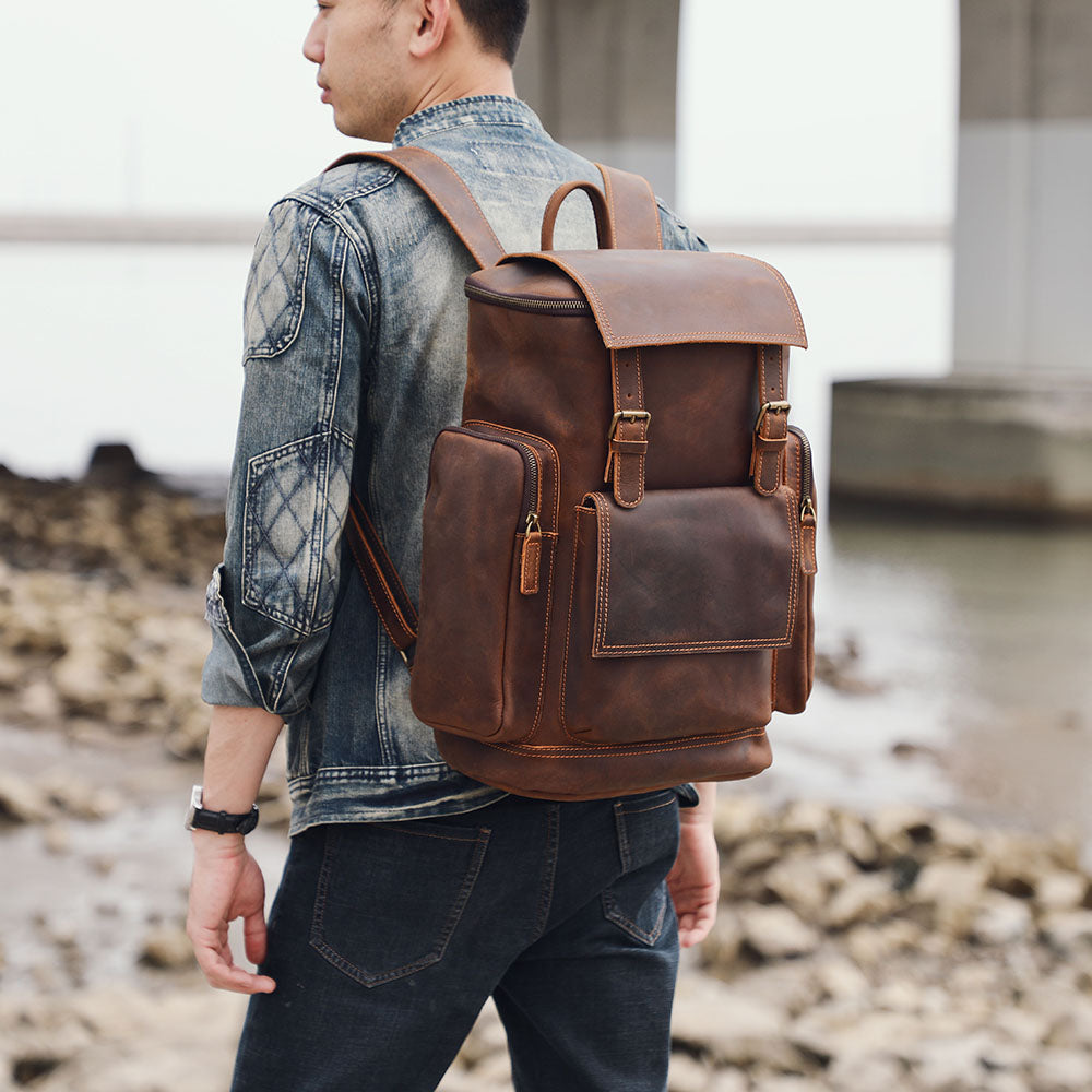 Large Brown Leather School Backpack