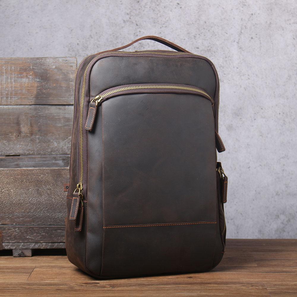 Large Simple School Leather Laptop Rucksack