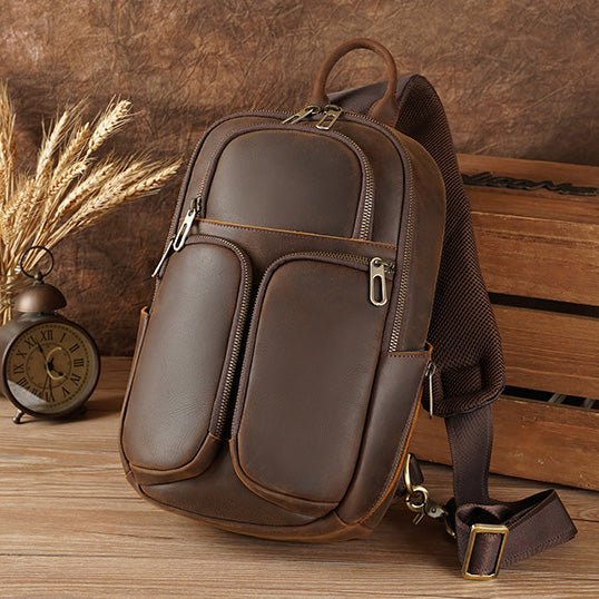 Shoulder Crazy Horse Leather Chest Sling Bag