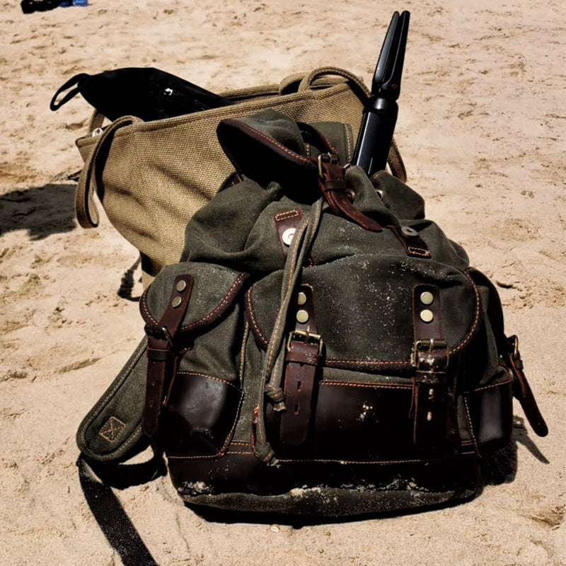 Vintage Canvas Backpack Waterproof Traveling Hiking Rucksack