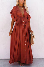 Load image into Gallery viewer, Button Drawstring Waist Maxi Cover Dress
