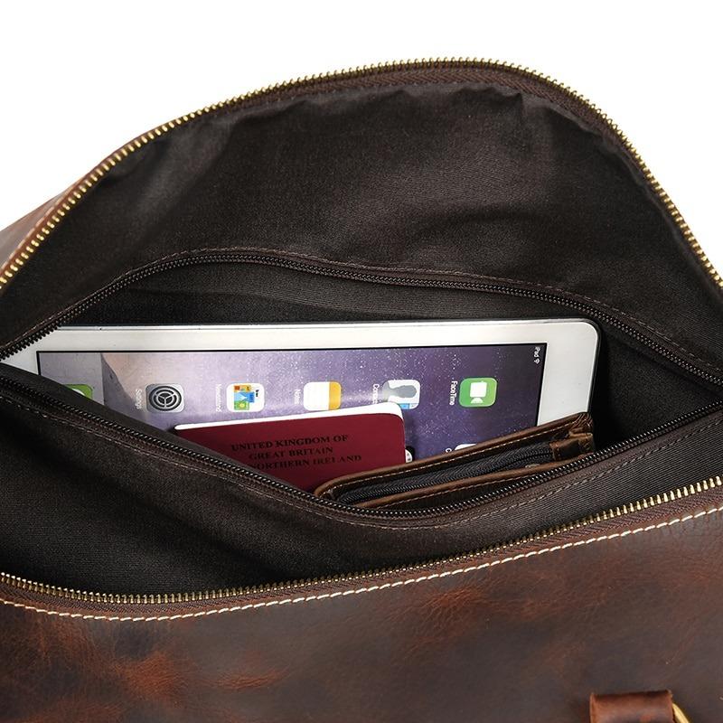 Travel Weekender Leather Duffel Bag With Shoe Pocket
