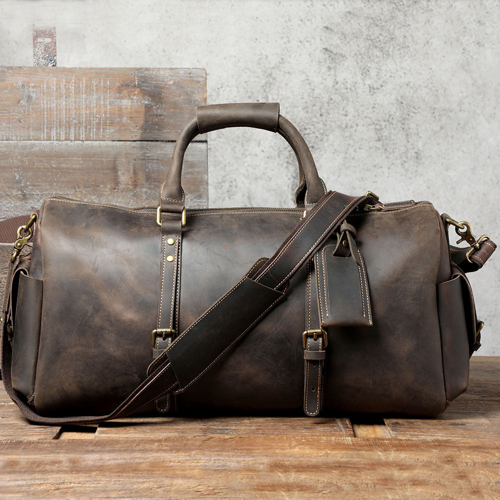 Travel Leather Weekender Bag for Men Full-Open