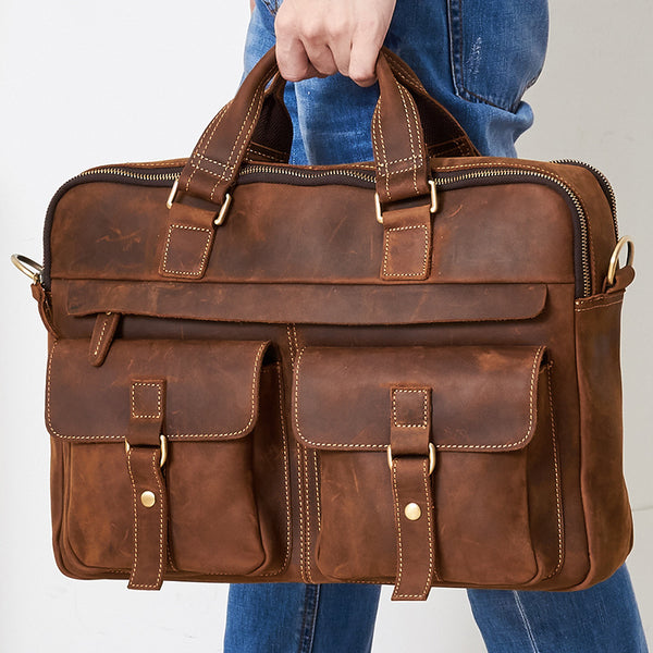 Classic Men Vintage Leather Business Briefcase