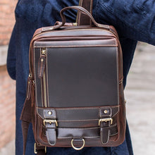 Load image into Gallery viewer, Mens Convertible Leather School Backpack Sling Bag
