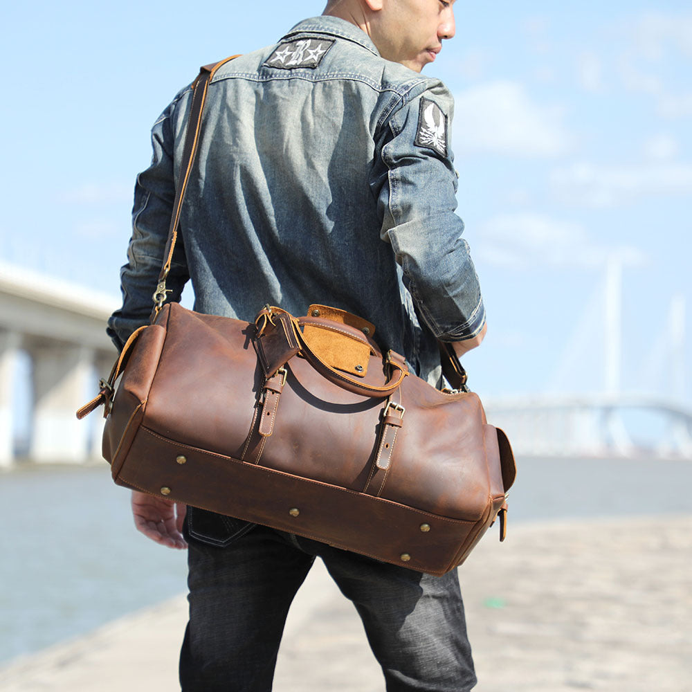 Travel Leather Weekender Bag for Men Full-Open