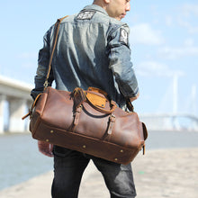 Load image into Gallery viewer, Travel Leather Weekender Bag for Men Full-Open
