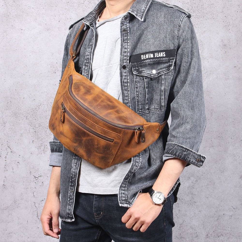 Classic Leather Crossbody Sling Bag for Men