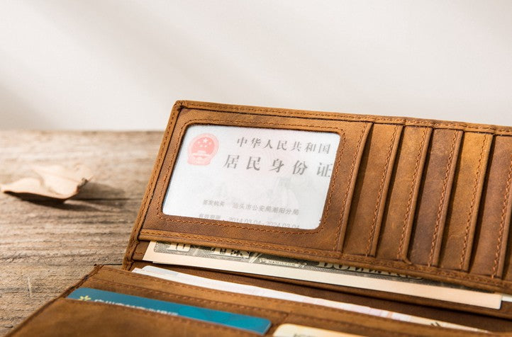 Vintage Slim Cool long Wallet Leather Wallet Bifold Long Wallets