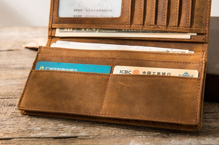 Vintage Slim Cool long Wallet Leather Wallet Bifold Long Wallets