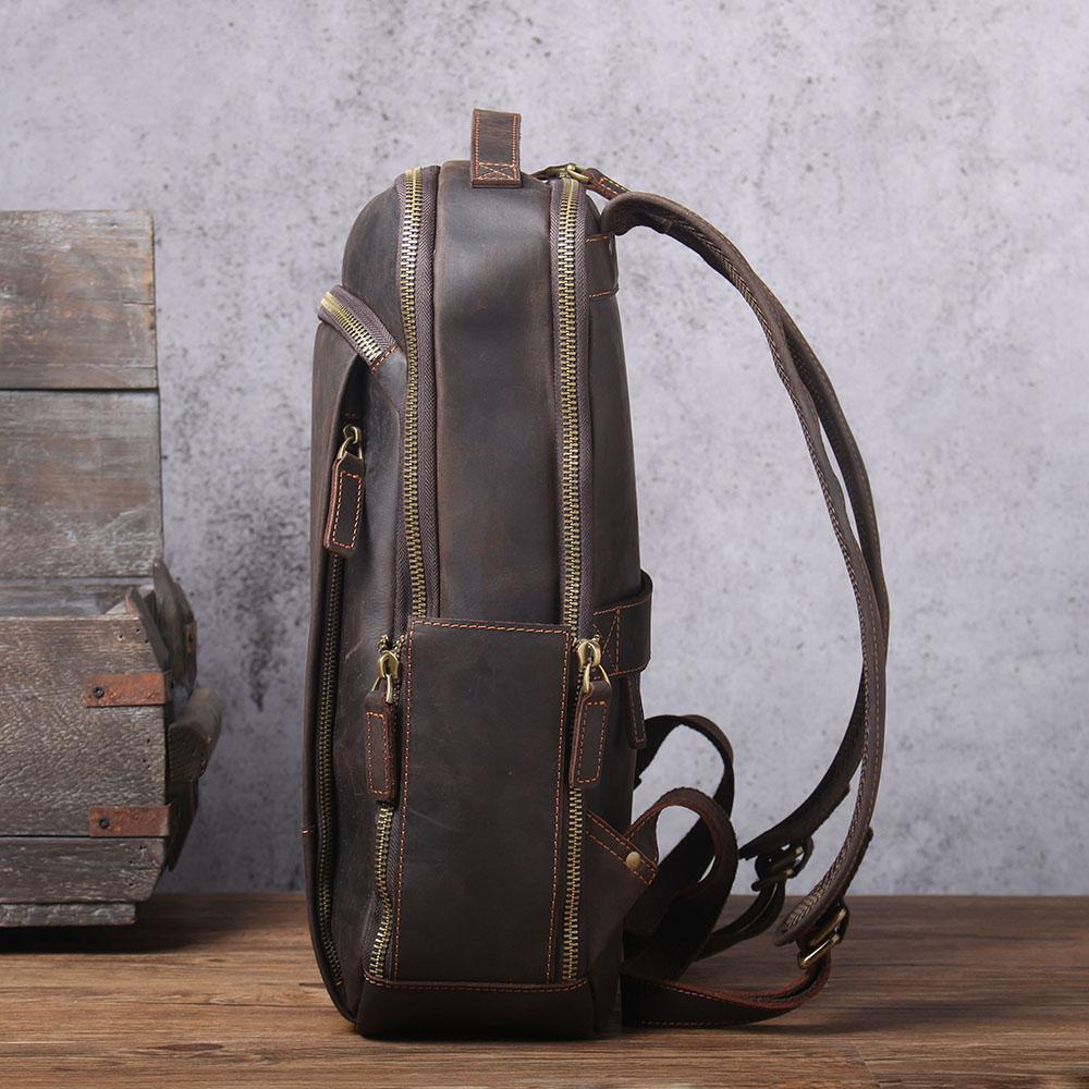 Large Simple School Leather Laptop Rucksack