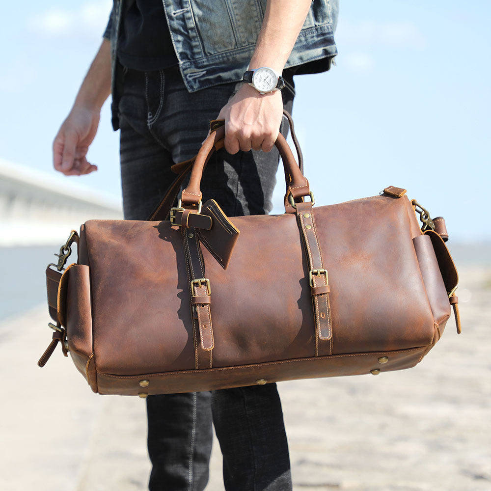 Travel Leather Weekender Bag for Men Full-Open