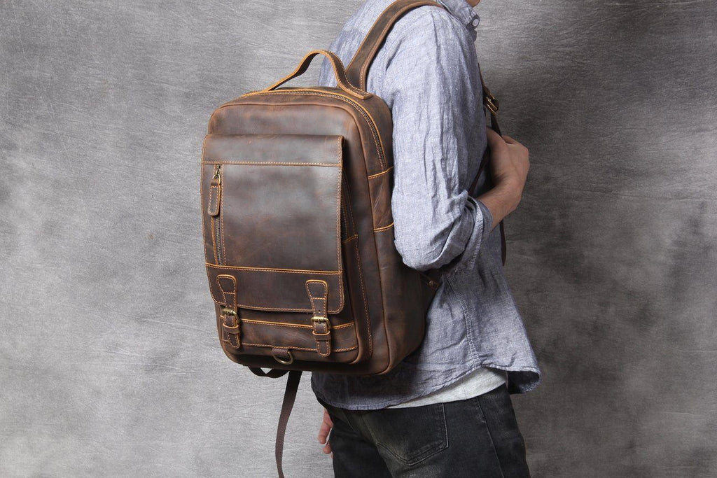 Large Handmade Leather School Backpack