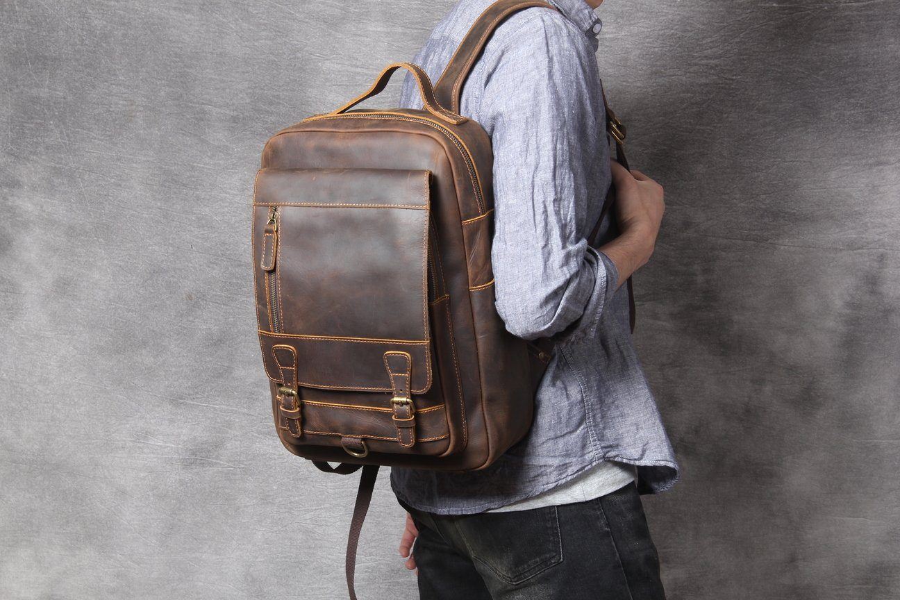 Large Handmade Leather School Backpack