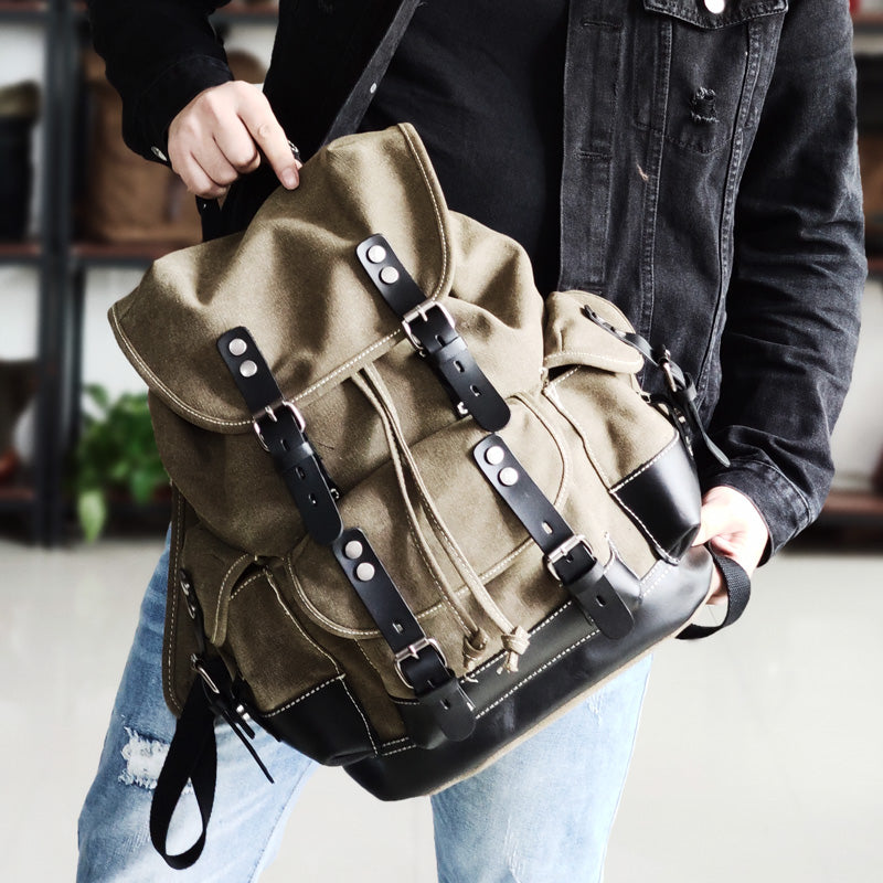 Vintage Canvas Backpack Waterproof Traveling Hiking Rucksack
