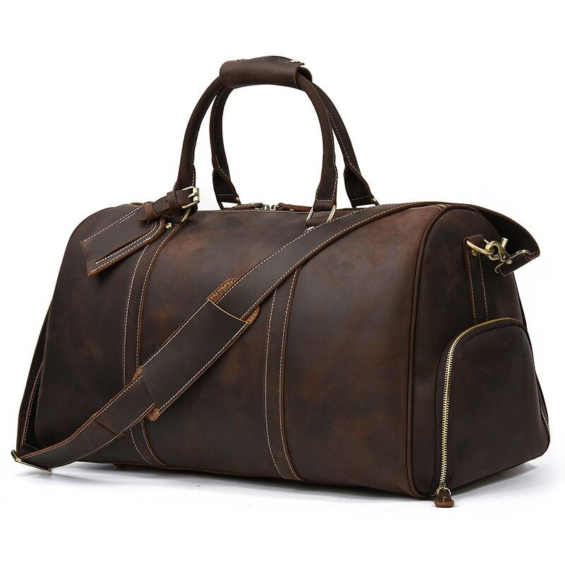 Travel Weekender Leather Duffel Bag With Shoe Pocket