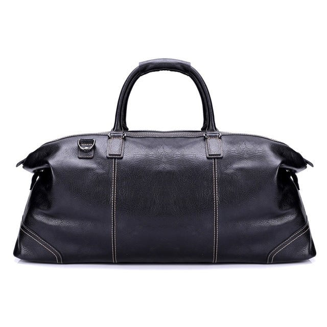 Black Full Grain Travel Weekender Duffel Bag for Men