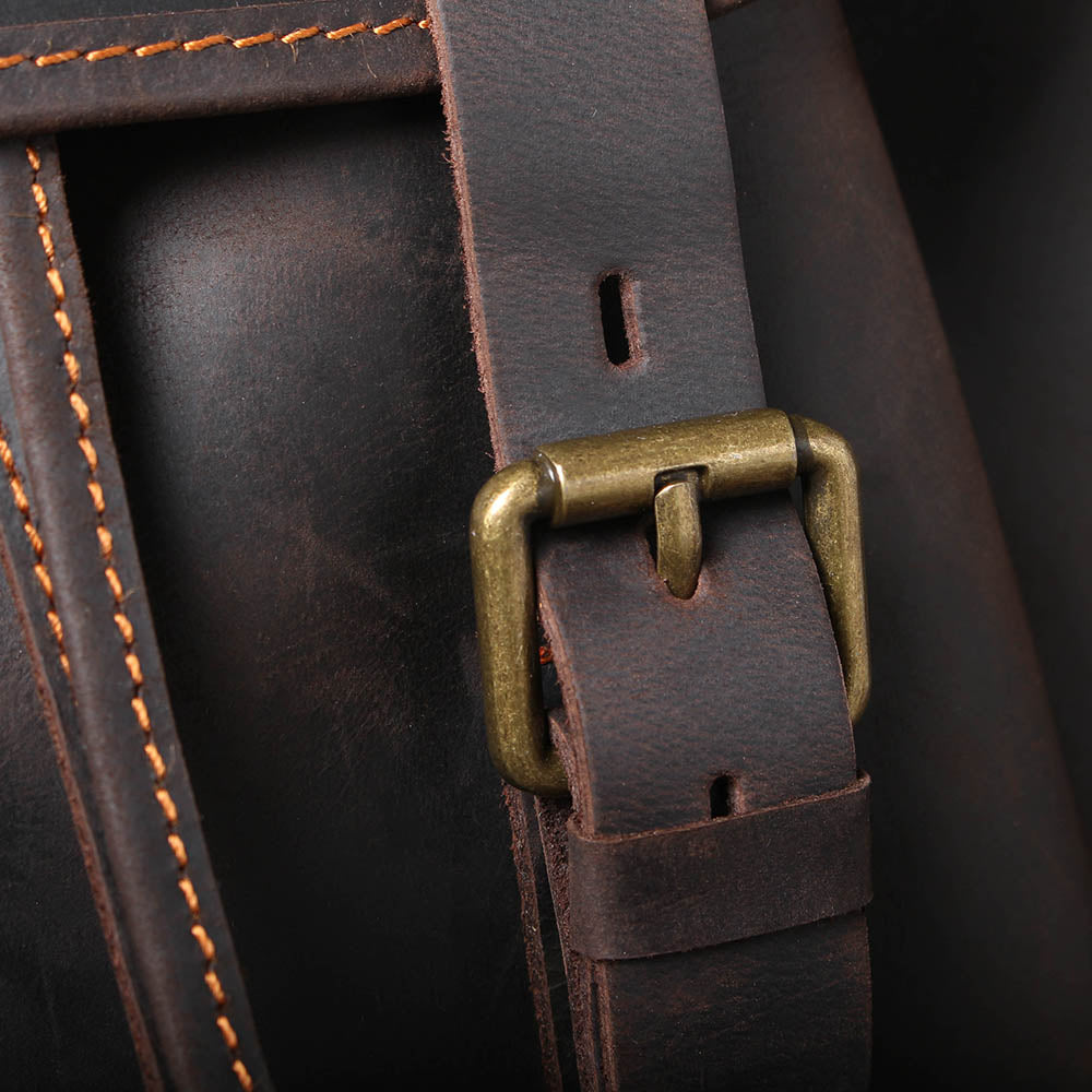 Dark Coffee Leather Full Grain School Backpack