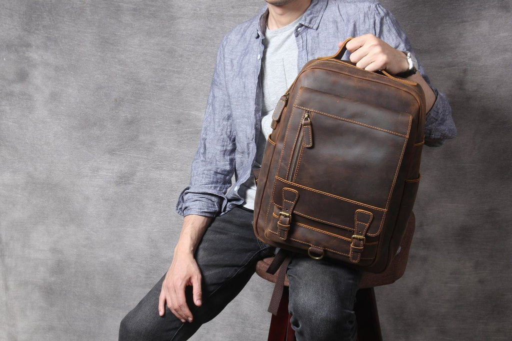 Large Handmade Leather School Backpack