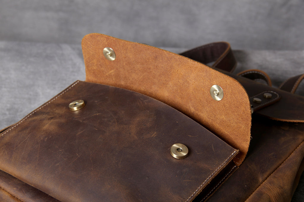 Retro Leather School Backpack for Men