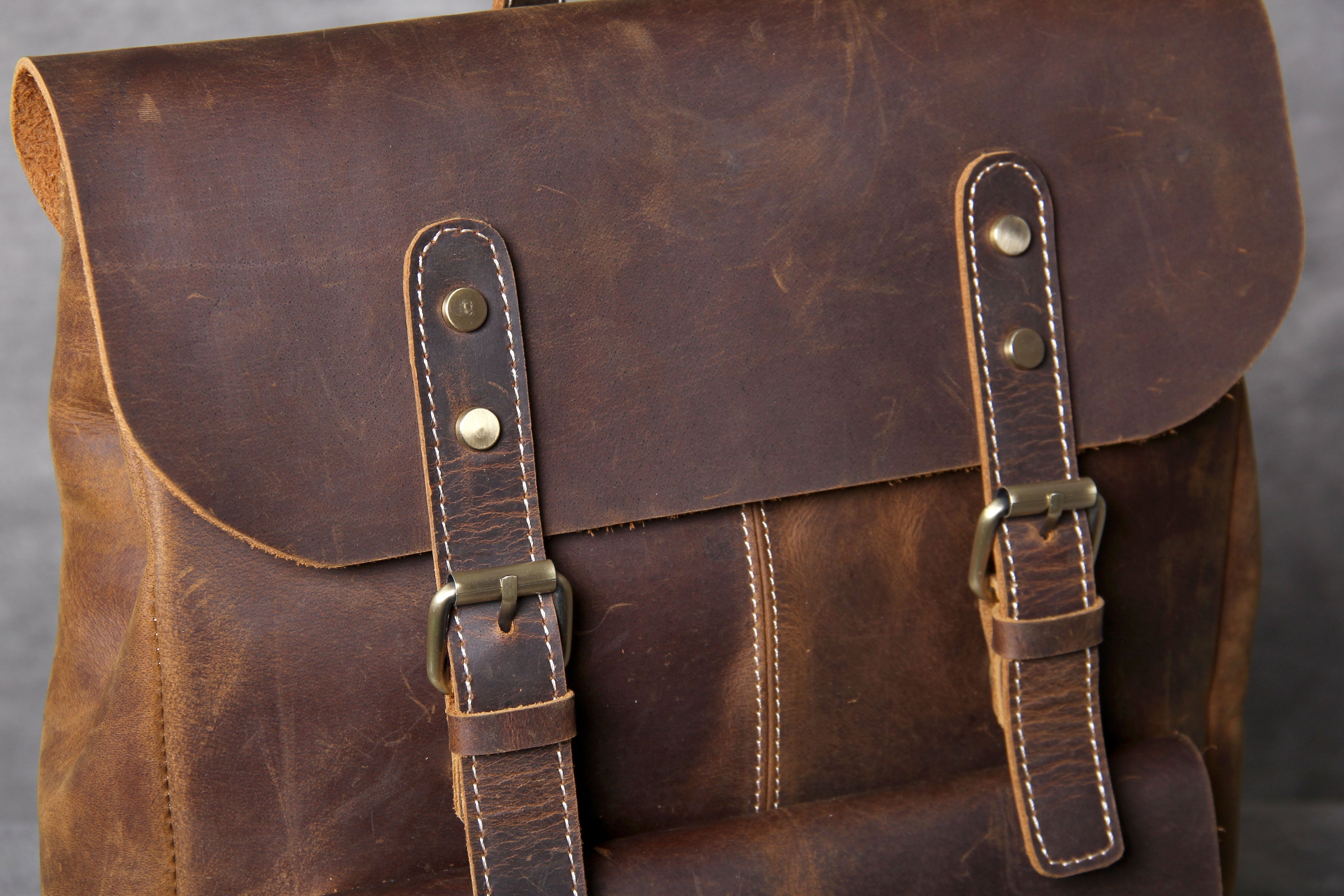 Retro Leather School Backpack for Men