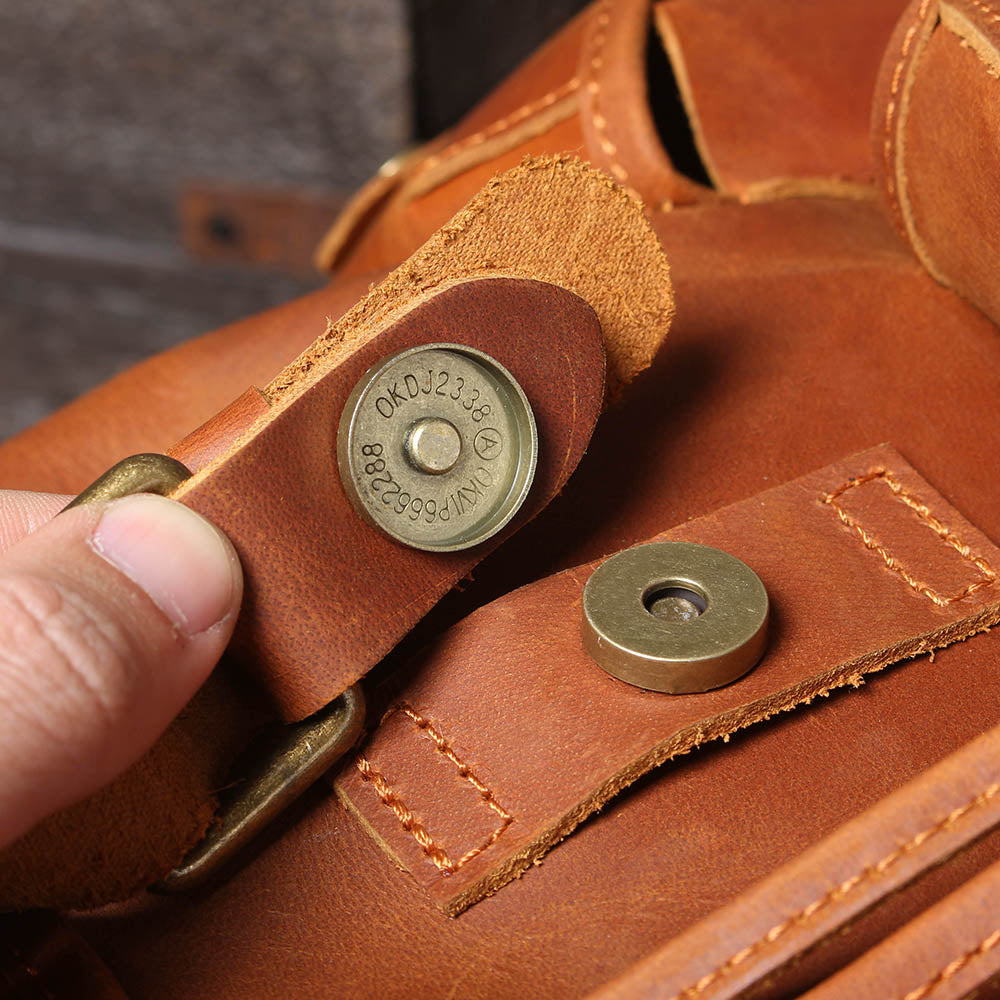 Dark Coffee Leather Full Grain School Backpack