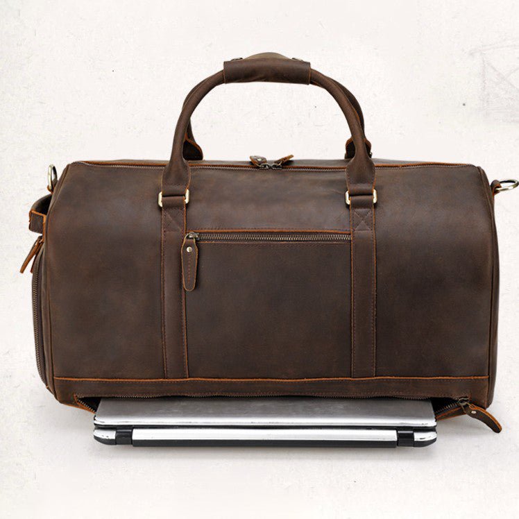 Leather Large Travel Weekender Duffel Bag with Laptop Compartment
