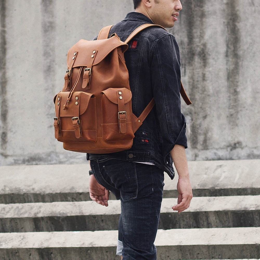 Dark Coffee Leather Full Grain School Backpack