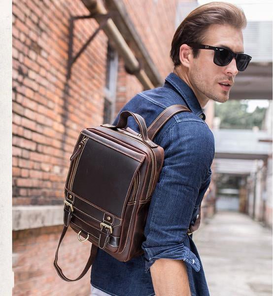 Mens Convertible Leather School Backpack Sling Bag
