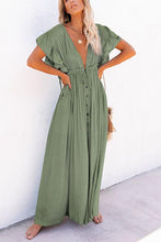 Load image into Gallery viewer, Button Drawstring Waist Maxi Cover Dress
