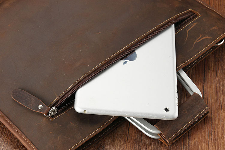 Handmade Crazy Horse Leather Laptop Bag Handbag Men Briefcase